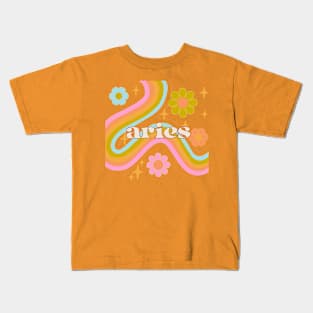 Aries 70s Rainbow with Flowers Kids T-Shirt